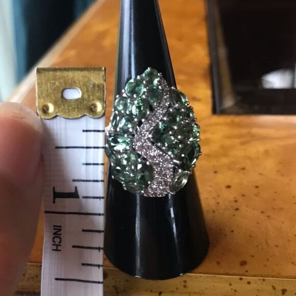 Natural Green Apatite Sterling Silver Cocktail Ring Size 7 - Picture 5 of 9